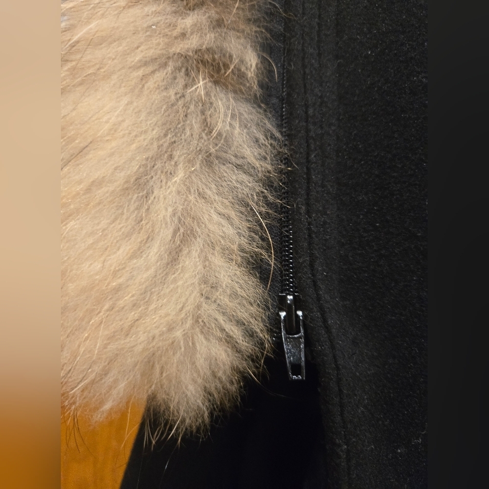 Zara Women's Black Trench Coat with Tan Real Fur Sz M - Picture 7 of 7